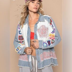 - POL GRANNY SQUARE PATCHED DENIM JACKET⭐️